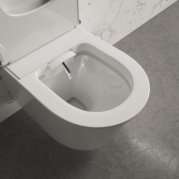 ONLY OPENED - Wall Hung Smart Bidet Round Toilet with 1160mm Frame Cistern and White Sensor Flush Plate - Purificare