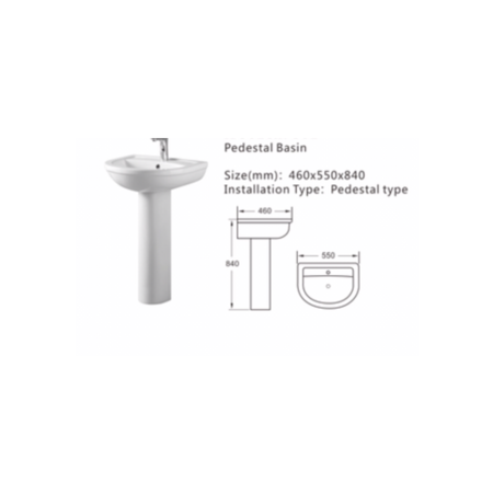 Grade A1 - Modern Pedestal Basin 550mm - Addison