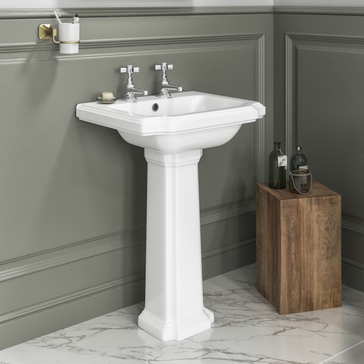 Grade A1 - Park Royal Traditional Two Tap Hole Basin and Full Pedestal