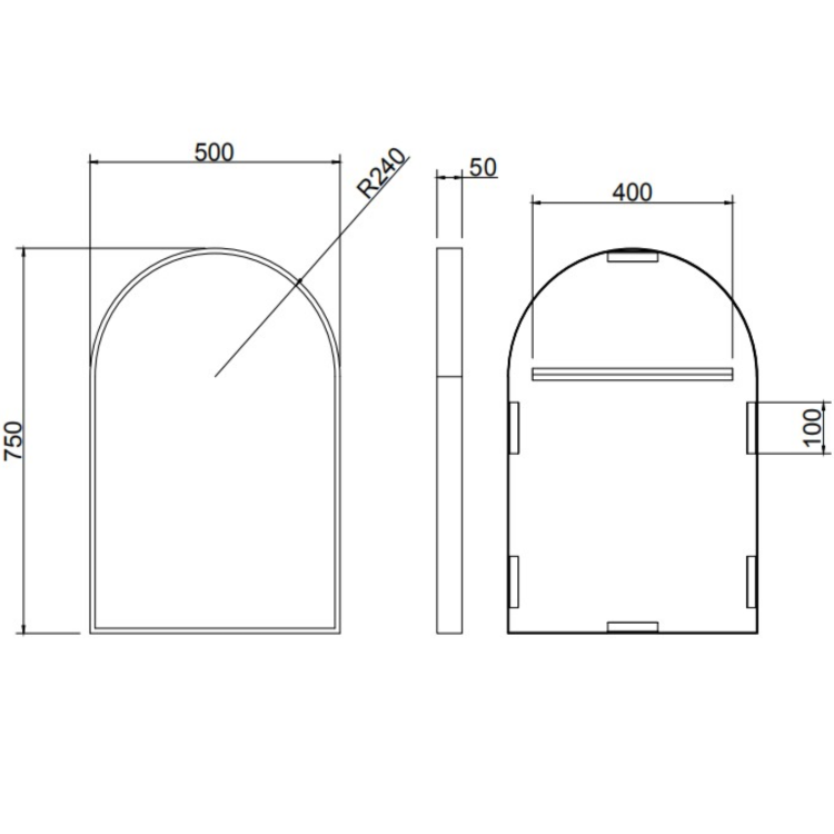 Arched Black Wall Mirror - 50 x 75mm - Empire