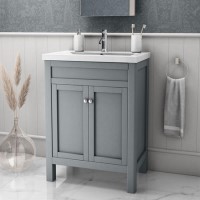 GRADE A1 - 600mm Grey Freestanding Vanity Unit with Sink - Avebury