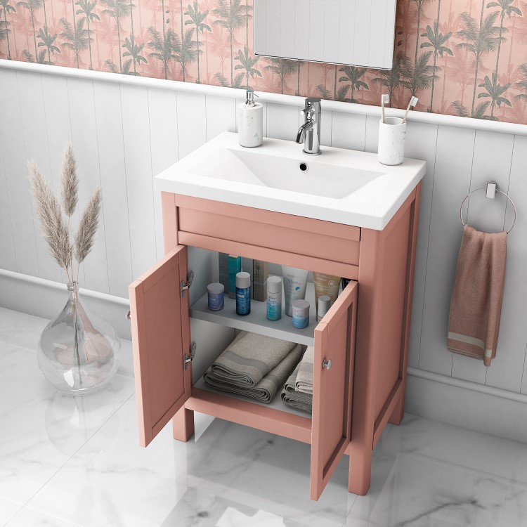 Grade A1 - 600mm Pink Freestanding Vanity Unit with Basin - Avebury