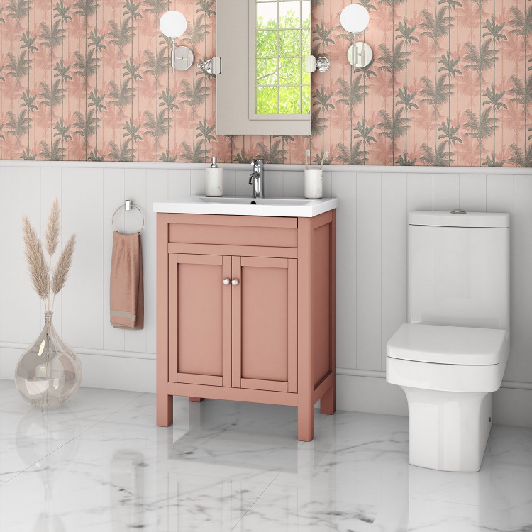 Grade A1 - 600mm Pink Freestanding Vanity Unit with Basin - Avebury