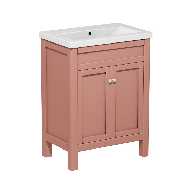 Grade A1 - 600mm Pink Freestanding Vanity Unit with Basin - Avebury