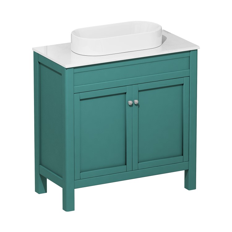 Grade A1 - 800mm Jewel Teal Freestanding Countertop Vanity Unit with Basin - Avebury 