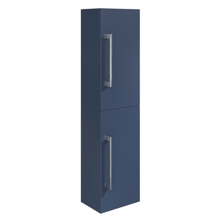 ALMOST PERFECT - Double Door Blue Wall Mounted Tall Bathroom Cabinet with Chrome Handles 350 x 1400mm - Ashford