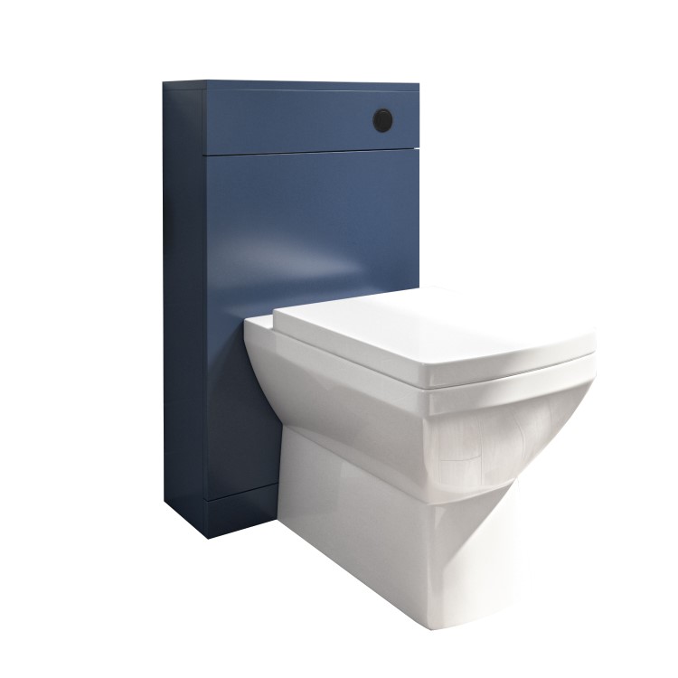 500mm Blue Back to Wall Toilet Unit with Cistern and Black Fittings - Ashford