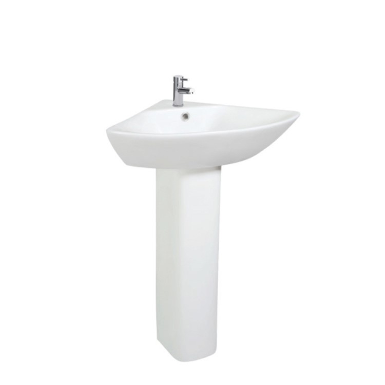 Grade A1 - Cloakroom Suite with Corner Pedestal Basin and Square Close Coupled Toilet