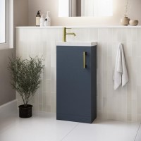 ONLY OPENED - 400mm Blue Cloakroom Freestanding Vanity Unit with Basin and Brass Handle - Ashford