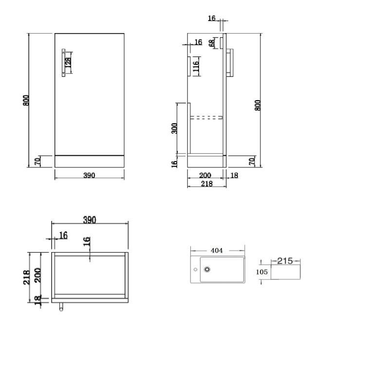 ONLY OPENED - 400mm Blue Cloakroom Freestanding Vanity Unit with Basin and Black Handle - Ashford