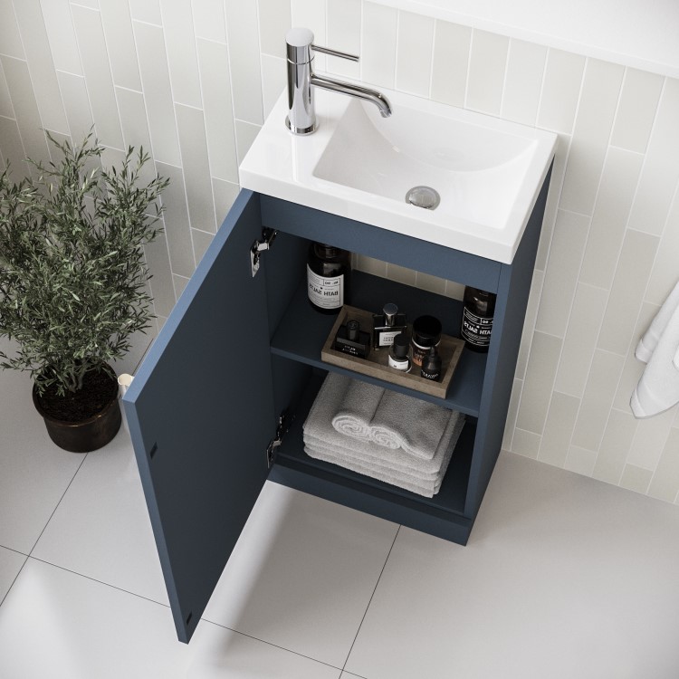 400mm Blue Freestanding Cloakroom Vanity Unit with Basin and Chrome Handle - Ashford