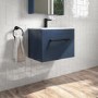 Grade A1 - 600mm Blue Wall Hung Vanity Unit with Basin and Black Handle - Ashford