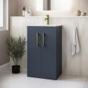 BUN/A1/BeBa_26259/98648 ONLY OPENED - 500mm Blue Freestanding Vanity Unit with Basin and Brass Handles - Ashford