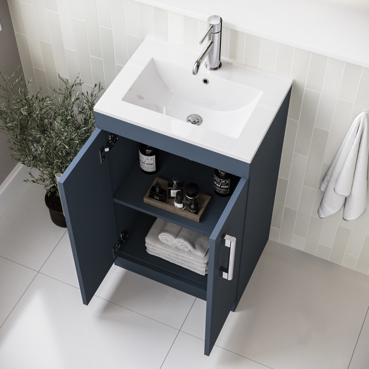 500mm Blue Freestanding Vanity Unit with Basin and Chrome Handles - Ashford
