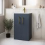 600mm Blue Freestanding Vanity Unit with Basin and Brass Handles - Ashford