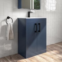 Grade A1 - 600mm Blue Freestanding Vanity Unit with Basin and Black Handle - Ashford