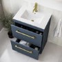 ONLY OPENED - 600mm Blue Freestanding Vanity Unit with Basin, Brass Handles and Drawers - Ashford
