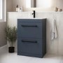 600mm Blue Freestanding Vanity Unit with Basin, Black Handles and Drawers - Ashford