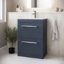 600mm Blue Freestanding Vanity Unit with Basin, Chrome Handles and Drawers- Ashford