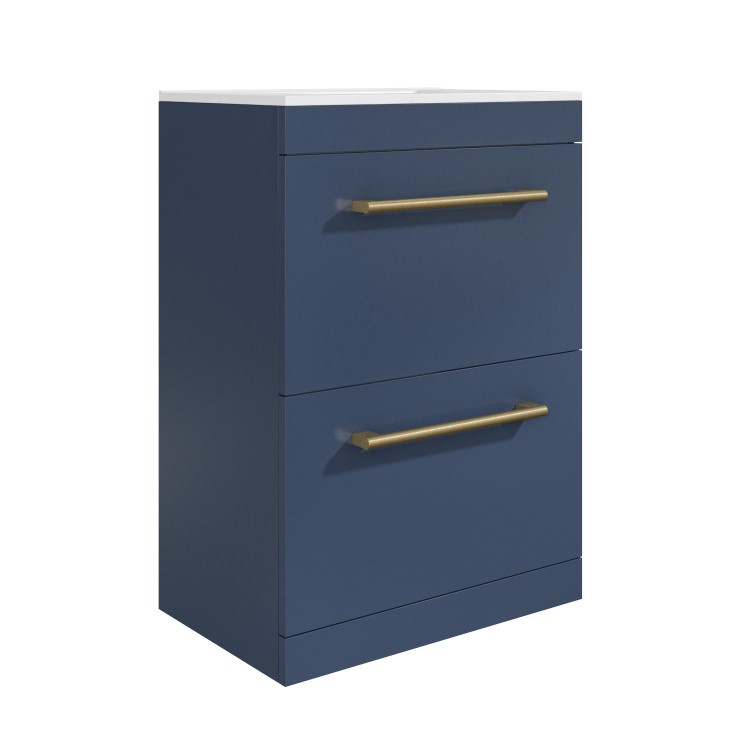 1100mm Blue Square Toilet and Sink Unit with Brass Fittings - Ashford