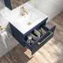 ONLY OPENED - 800mm Blue Wall Hung Vanity Unit with Basin and Brushed Brass Handle - Ashford