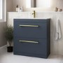 800mm Blue Freestanding Vanity Unit with Basin and Brass Handles - Ashford