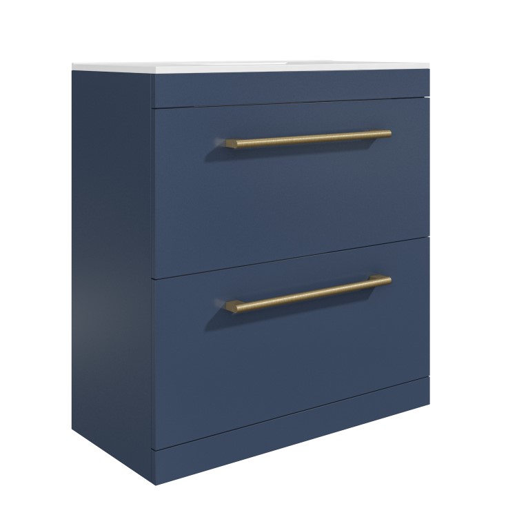 800mm Blue Freestanding Vanity Unit with Basin and Brass Handles - Ashford