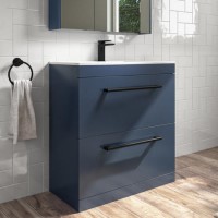 Grade A1 - 800mm Blue Freestanding Vanity Unit with Basin and Black Handle - Ashford