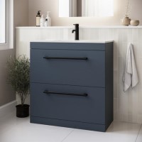800mm Blue Freestanding Vanity Unit with Basin and Black Handles - Ashford