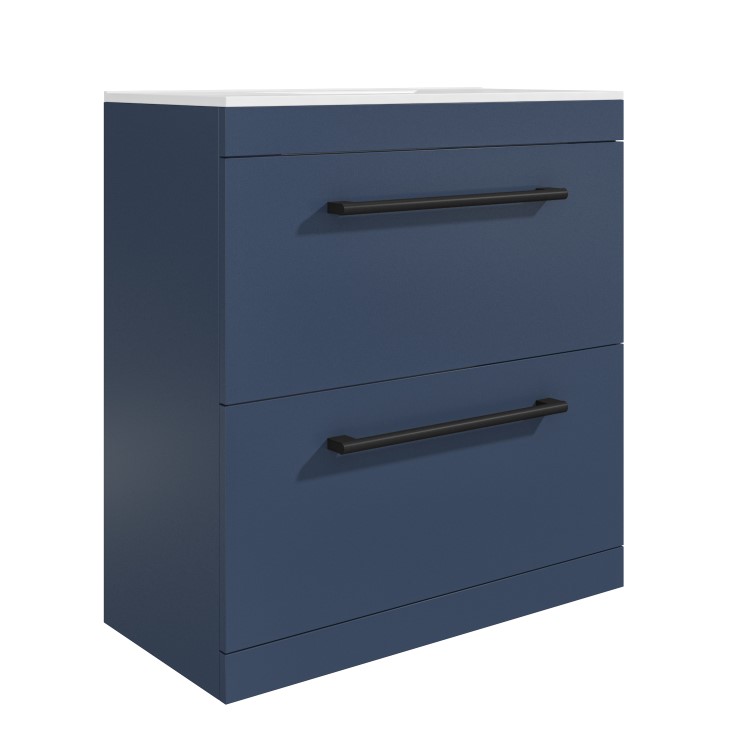 Grade A1 - 800mm Blue Freestanding Vanity Unit with Basin and Black Handle - Ashford