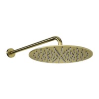 Brushed Brass Round Shower Head 250mm and Wall Arm - Arissa Brushed Brass Round Shower Head 250mm and Wall Arm - Arissa