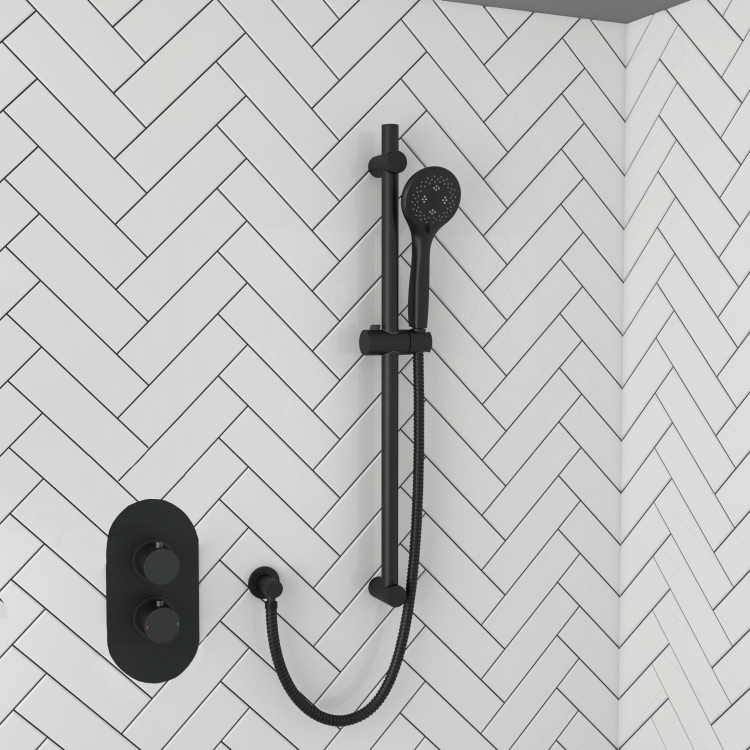 Black 1 Outlet Thermostatic Mixer Shower Set with Hand Shower - Arissa