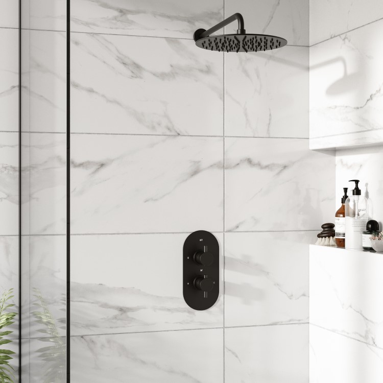Black 1 Outlet Wall Mounted Thermostatic Mixer Shower Set - Arissa