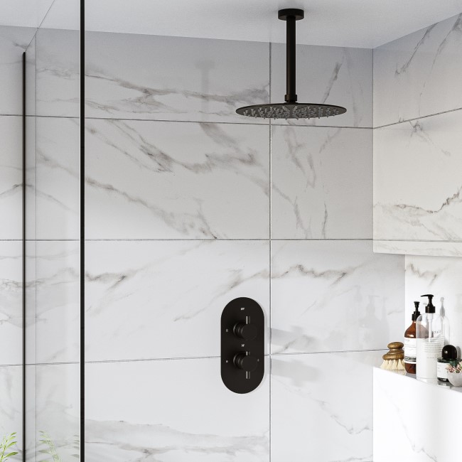 Black Single Outlet Ceiling Mounted Thermostatic Mixer Shower - Arissa