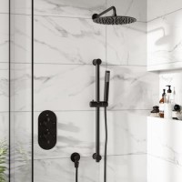 Black 2 Outlet  Wall Mounted Thermostatic Mixer Shower Set with Hand Shower - Arissa Black 2 Outlet  Wall Mounted Thermostatic Mixer Shower Set with Hand Shower - Arissa