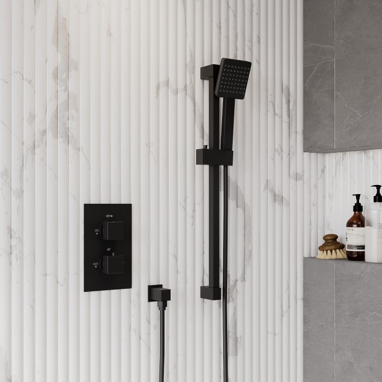 Grade A1 - Black Single Outlet Thermostatic Mixer Shower Set with Hand Shower - Zana