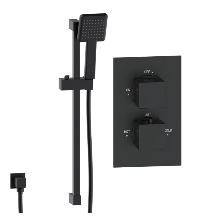 Grade A1 - Black Single Outlet Thermostatic Mixer Shower Set with Hand Shower - Zana