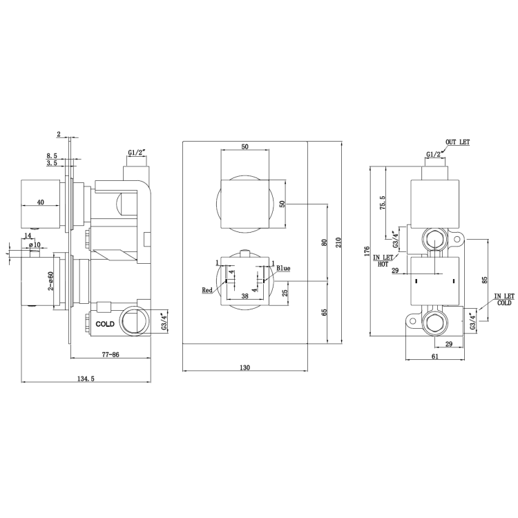 Grade A1 - Black Single Outlet Thermostatic Mixer Shower Set with Hand Shower - Zana