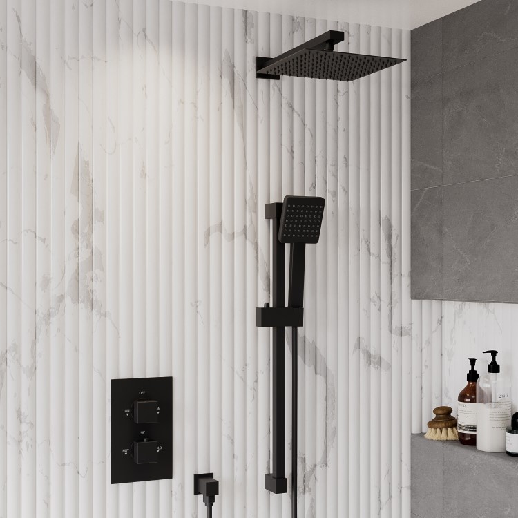 Grade A1 - Black Single Outlet Thermostatic Mixer Shower Set with Hand Shower - Zana