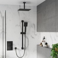 Grade A1 - Black Dual Outlet Wall Mounted Thermostatic Mixer Shower with Hand Shower - Zana