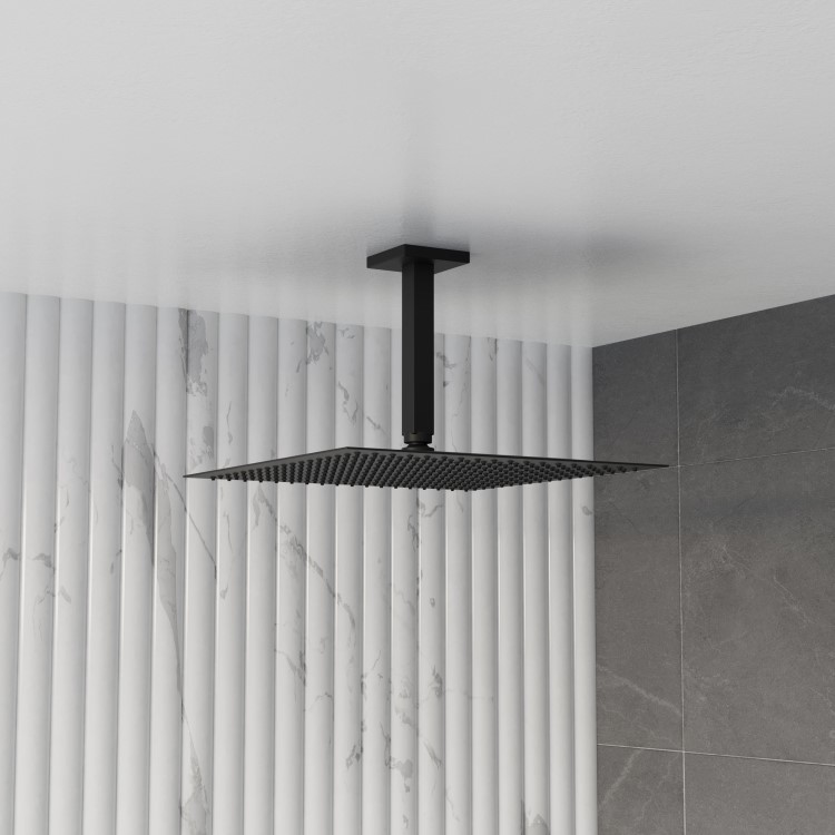Grade A1 - Black Dual Outlet Wall Mounted Thermostatic Mixer Shower with Hand Shower - Zana