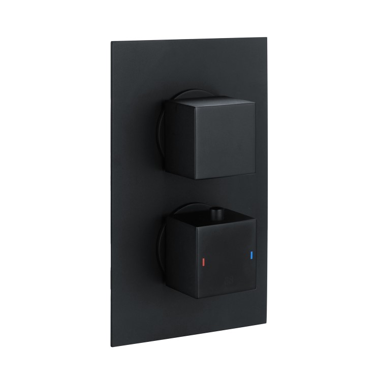 Grade A1 - Black Dual Outlet Wall Mounted Thermostatic Mixer Shower with Hand Shower - Zana