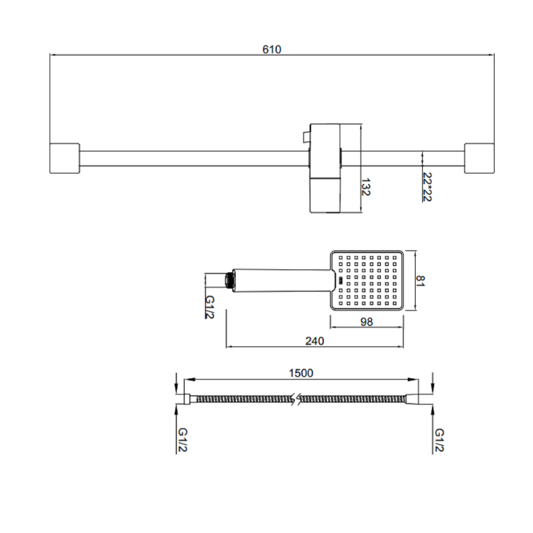 Grade A1 - Black Dual Outlet Wall Mounted Thermostatic Mixer Shower with Hand Shower - Zana
