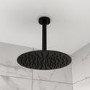 Black 250mm Slim Round Shower Head and Ceiling Arm - Arissa