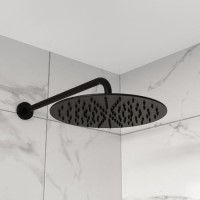 Black 250mm Slim Round Shower Head and Wall Arm - Arissa Black 250mm Slim Round Shower Head and Wall Arm - Arissa