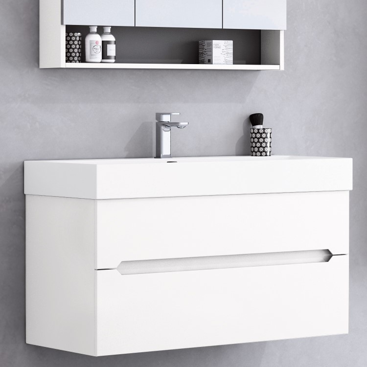 Grade A1 - 800mm Matt White Wall Hung Basin Vanity Unit - Morella