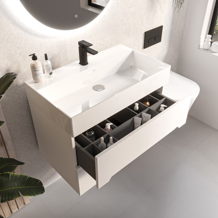 ONLY OPENED - 800mm Matt White Wall Hung Basin Vanity Unit - Morella