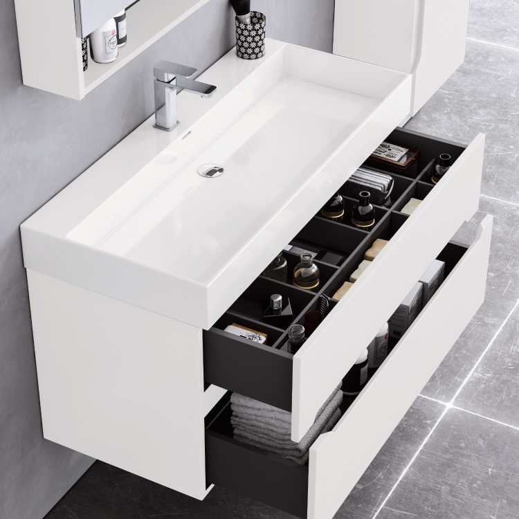 Grade A1 - 800mm Matt White Wall Hung Basin Vanity Unit - Morella