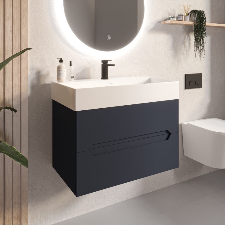 ONLY OPENED - 800mm Anthracite Wall Hung Vanity Unit with Basin - Morella