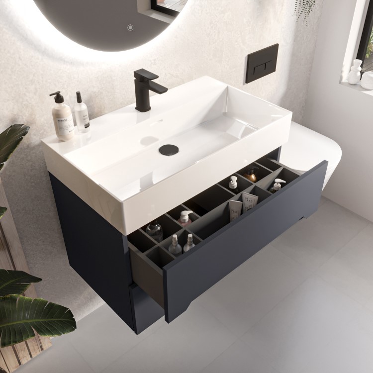 ONLY OPENED - 800mm Anthracite Wall Hung Vanity Unit with Basin - Morella
